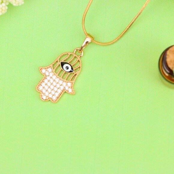 "Hamsa Hand Rose Gold Pendant with Evil Eye, XPPT1578 - Picture 12 of 13